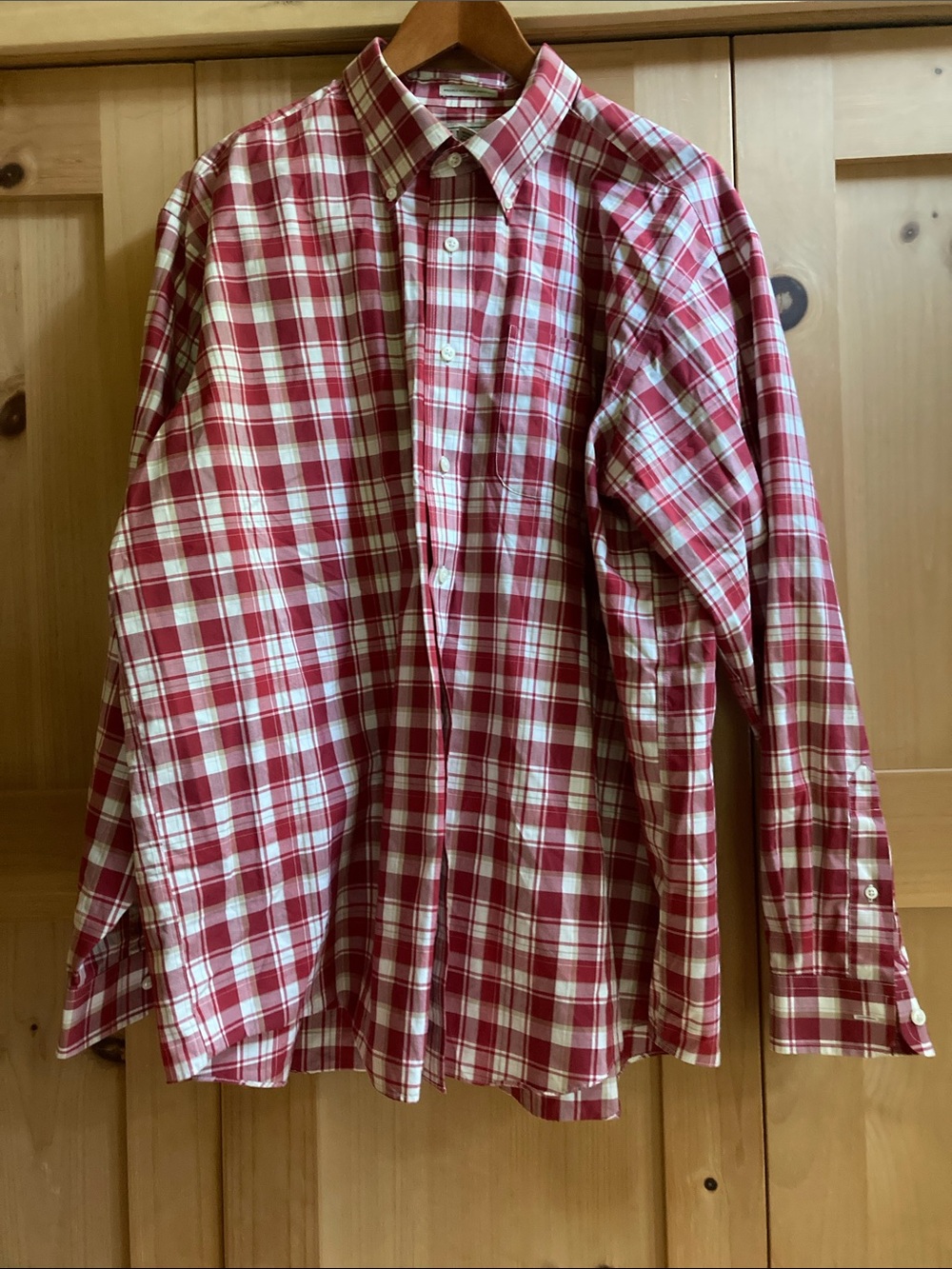 L.L. Bean Red and White Plaid Button-Down Shirt